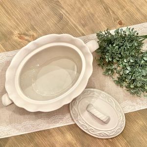 Celebrating Home Stoneware Veranda Oval Bean Pot, French White